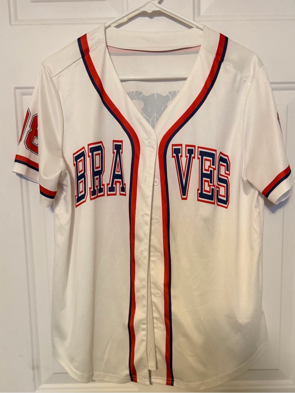 & Other Stories White Button-Down Baseball Shirt with Red & Navy Trim